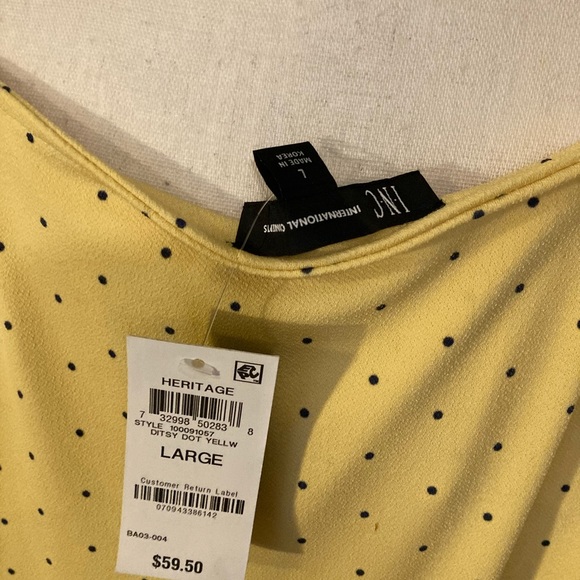 NWT! INC Yellow Polka Dot cold shoulder blouse - Picture 5 of 5